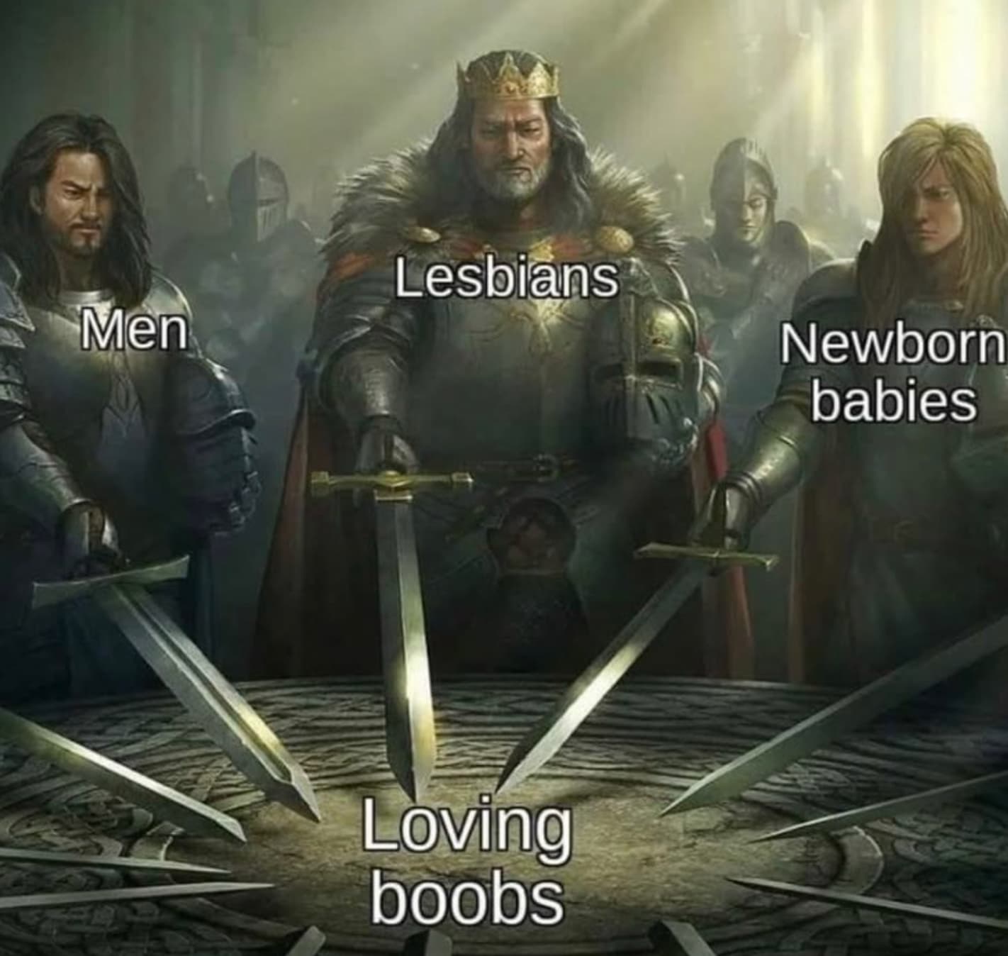 one above all meme - Men Lesbians Loving boobs Newborn babies